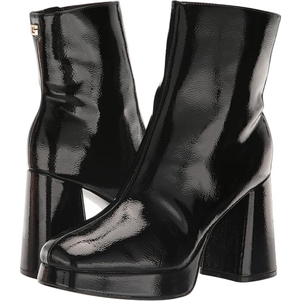 Guess Danca Boots Women's US 11 Black Patent Leather Block Heel Bootie LION465